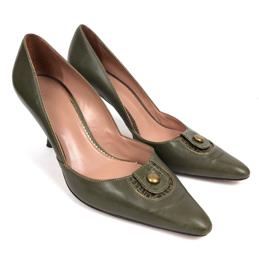 Audrey Brooke Green Leather Pointed Toe Heels 7.5